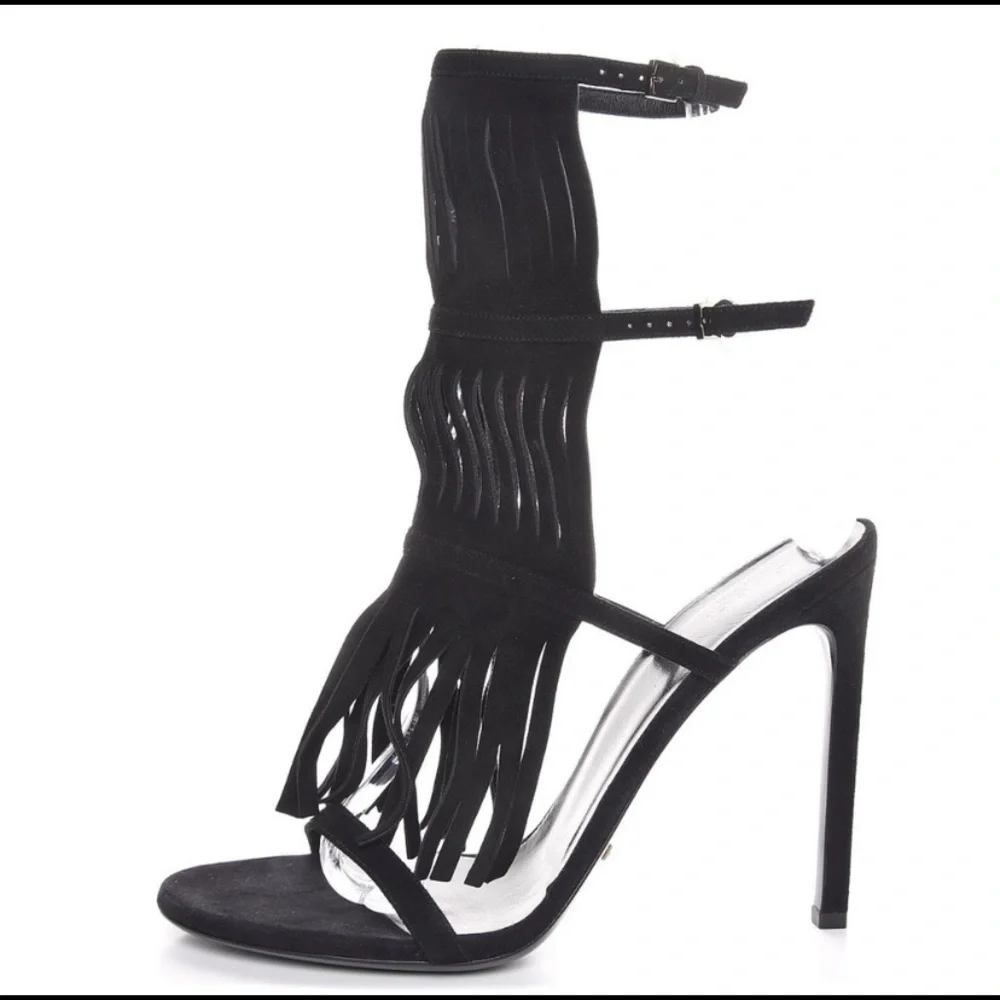 Black Gucci Suede Fringe Heels - Picture 1 of 6